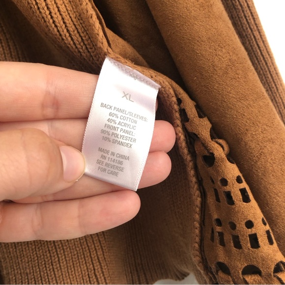 Westport 1962 embossed open cardigan faux suede knit sweater brown women’s XL - Picture 5 of 6